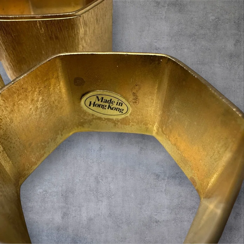 Vintage Brass Hexagon Napkin Rings Set of 5 Made in Hong Kong Mid-Century‎